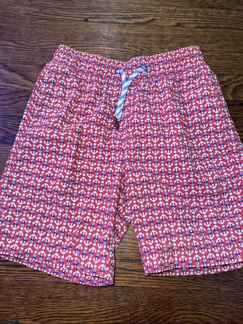 Boys Red Anchor-Print Swim Shorts